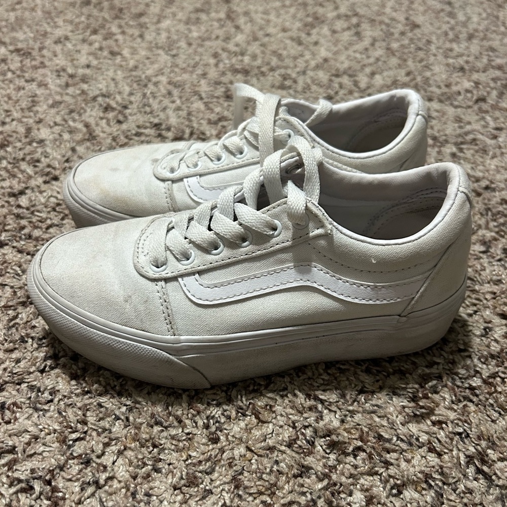 Kids white lace up Vans